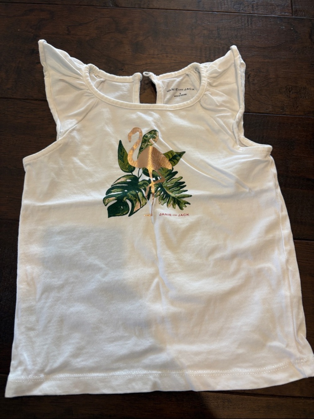 Janie and Jack White Tank with Gold Flamingo and Green Leaf Graphic